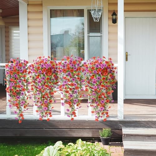 Artificial Hanging Flowers Plants for Outdoor Spring Summer Z Red Purple gallery