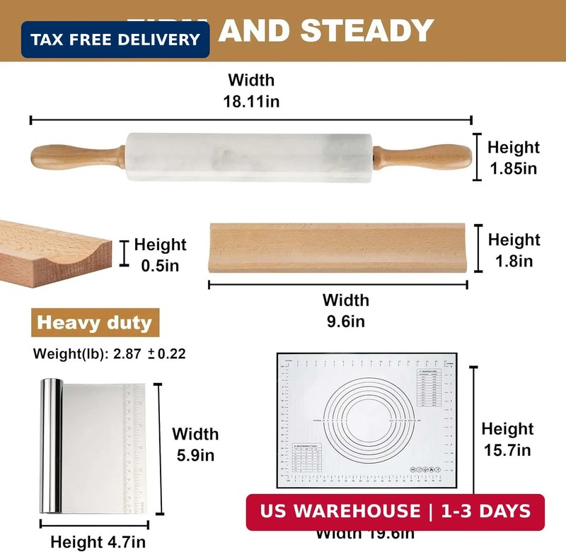 Koville African Natural Marble Rolling Pin, Non-Stick Polished Dough Roller, Pas gallery