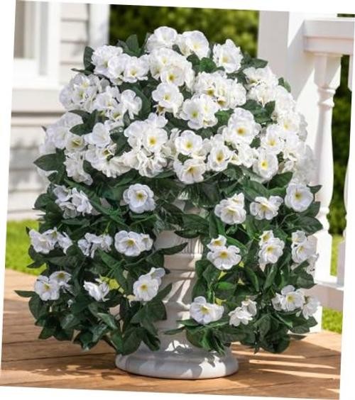 Artificial Geraniums Flowers for Outdoors Faux Hanging Plants Summer White