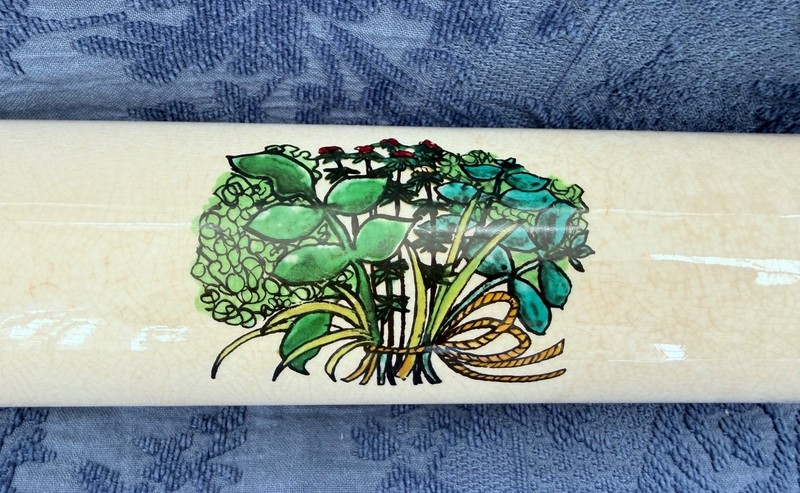 Vintage Taunton Vale Bouquet Garni Ceramic Rolling Pin Wooden Handles