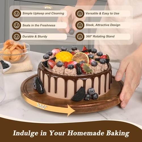 Cake with Dome Lid, 12in Acacia Wood Cake Plate with Cover, Wooden Cake Stand gallery