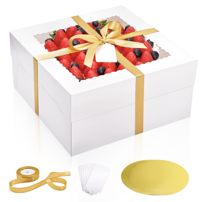 16Pcs 12x12x6 Inch Cake Boxes with Cake Boards 8Pcs White Cake Boxes 8Pcs Cak…
