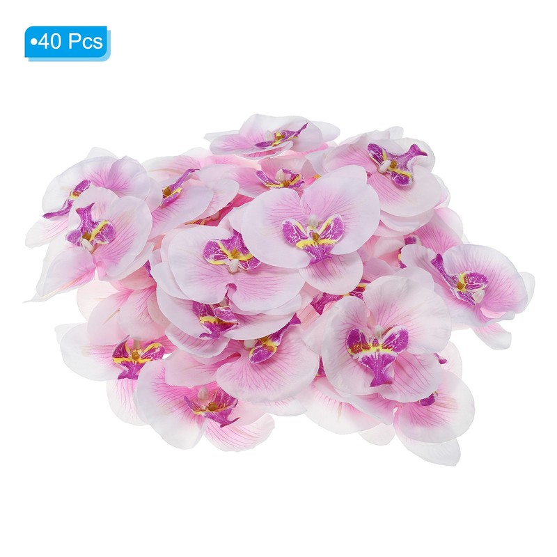 40Pcs 3.9" Artificial Silk Butterfly Orchid Flower Heads for DIY, White Purple gallery
