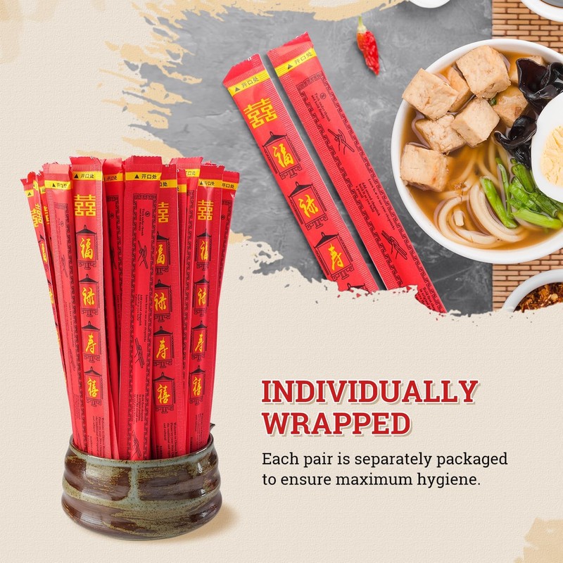 Disposable Bamboo Chopsticks (100 Sets) - 9'' Long, UV Treated, Individually ... gallery