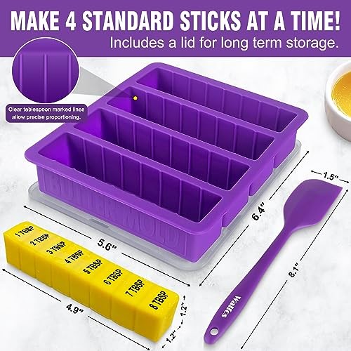 2 Pack Purple Silicone Butter Molds with Lid & Spatula, 8 TBSP Cavity, BPA Free gallery
