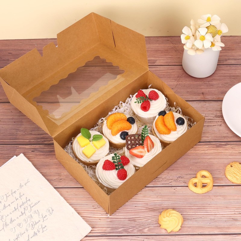 28pcs Cookie Boxes with Window, 9x6x3 Inch Brown Bakery Boxes Pastry Containe... gallery
