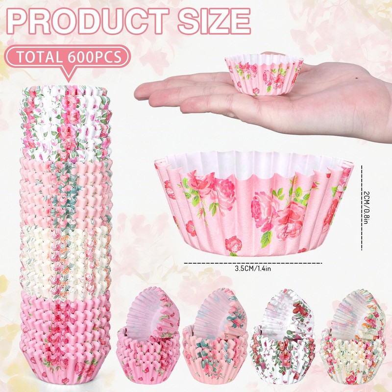 Spring Mini Floral Cupcake Liners Pink Flower Baking 1.4x0.8 Inch 600 PCS gallery