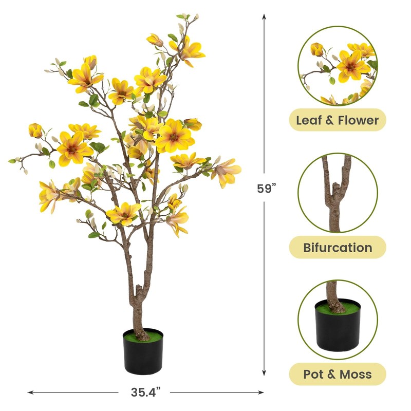 Fuxdre Artificial Magnolia Tree 4.9 Ft - 27 Pcs Yellow Flowers Artificial - gallery