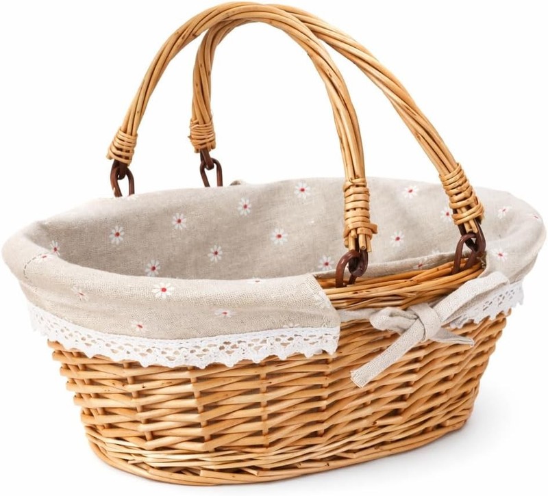 Handwoven Wier Bread Basket with Handles,12.6in Bread Baskets for