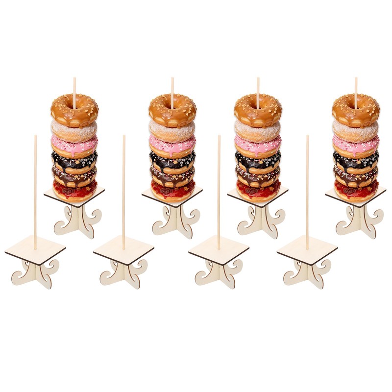 8 Pcs Natural Wood Donut Holders with Dessert Table Bracket