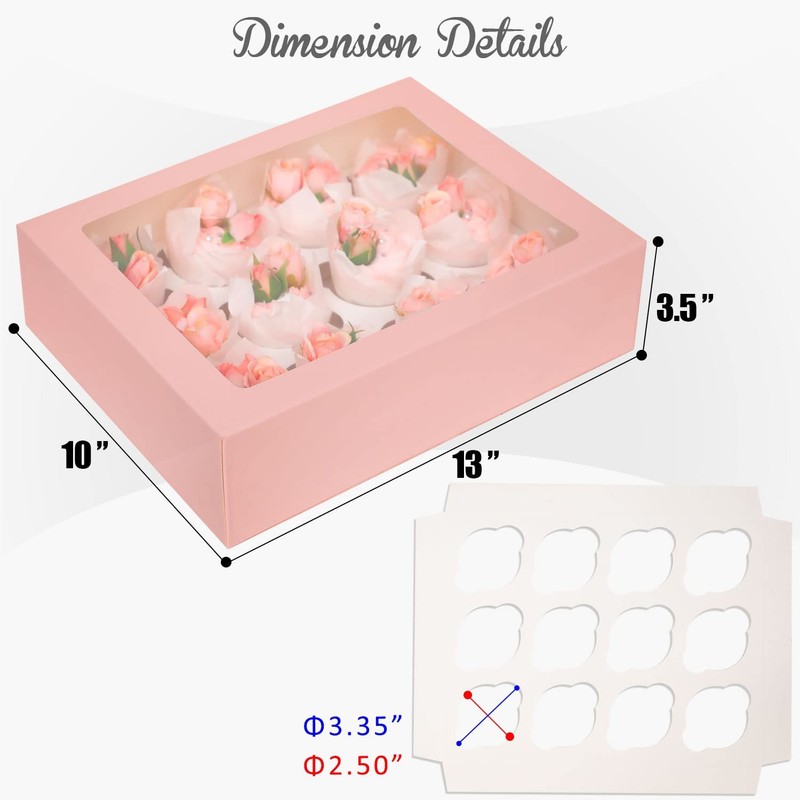 10 PCS Pink 12 Cupcake Containers Box Carrier With Window 13x10x3.5 Inch gallery