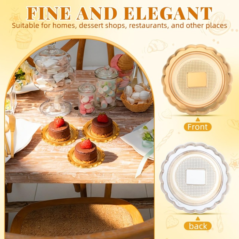 Mini Golden Cake Plates 20 Pcs Round Mousse Cupcake Boards Circle Base DIY gallery