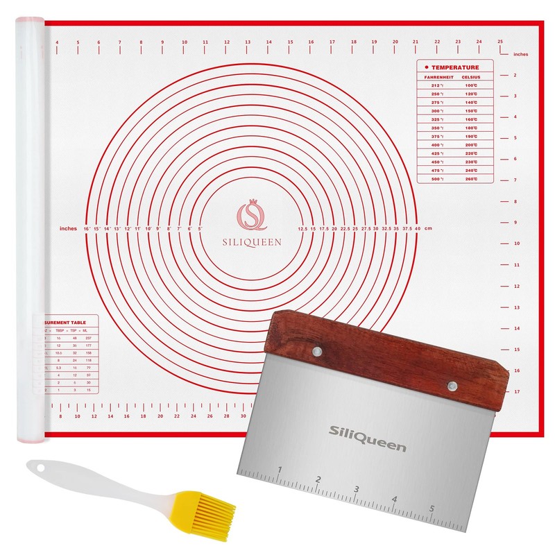 SiliQueen Silicone Pastry Baking Mat with Measurements 27.5″(L) x 20″(W), Red