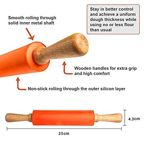 Koogel Mini Rolling Pin, 2 Pack Wooden Handle Rolling Pin Non-Stick Silicone gallery