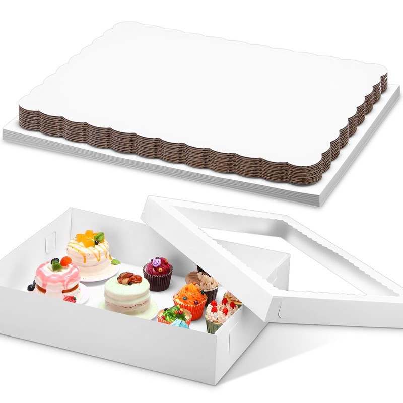 10 Pcs 14X10X4 Inch 1/4 Sheet Cake Boxes 5Pcs Large Rectangle Bakery Boxes with