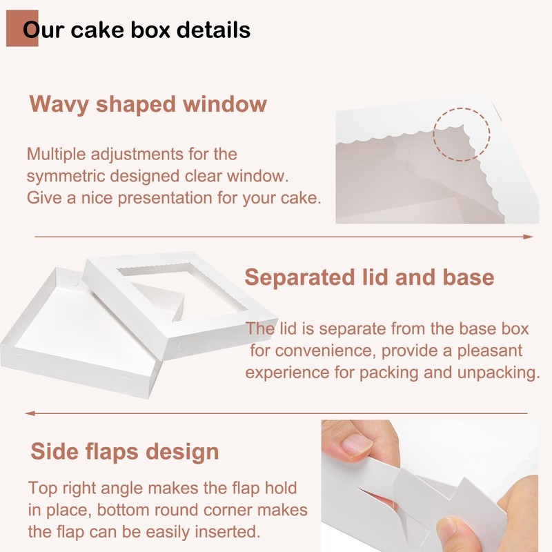 20 PCS 14x14x2.5 Inch Bakery Boxes Window Pie Pastry Cake White Square gallery