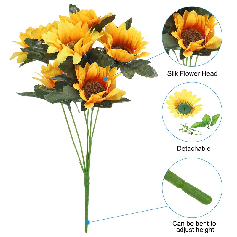 4Pcs 6 Heads Artificial Silk Sunflowers with Stems, Light Orange gallery