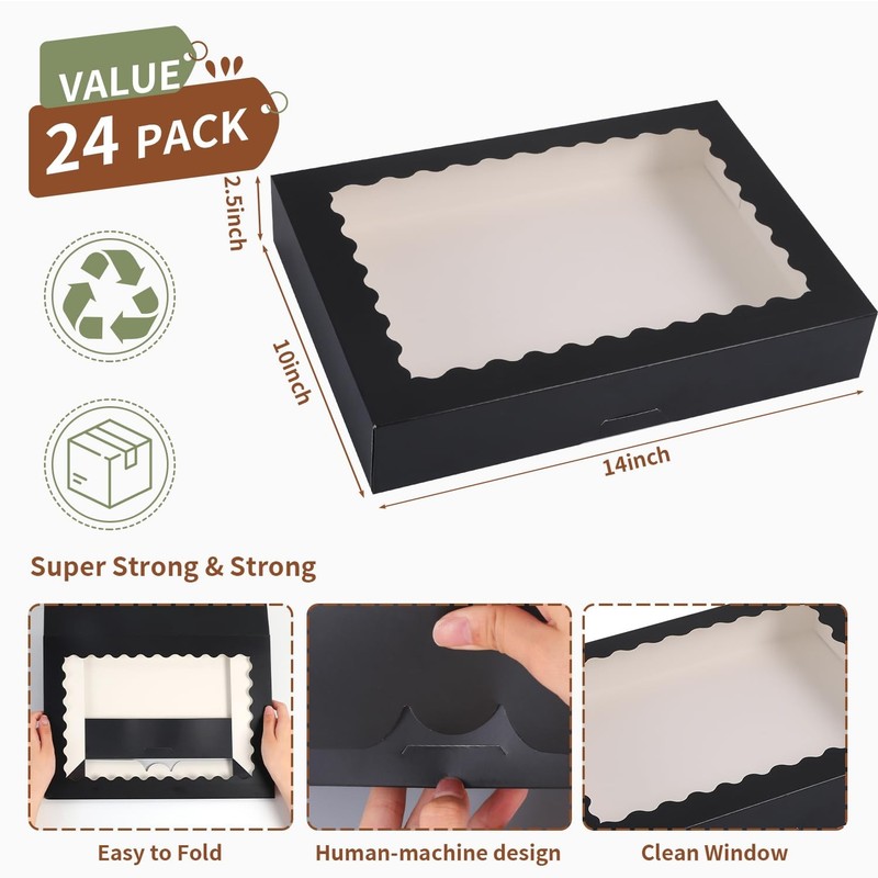 Cookie Boxes,14x10x2.5 Inch Large Bakery Boxes with Window for Pies Chocolate... gallery