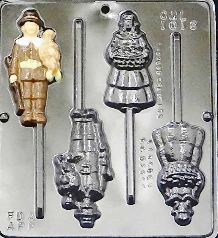 Pilgrim Man & Woman Lollipop Chocolate Candy Mold Thanksgiving 1018 NEW