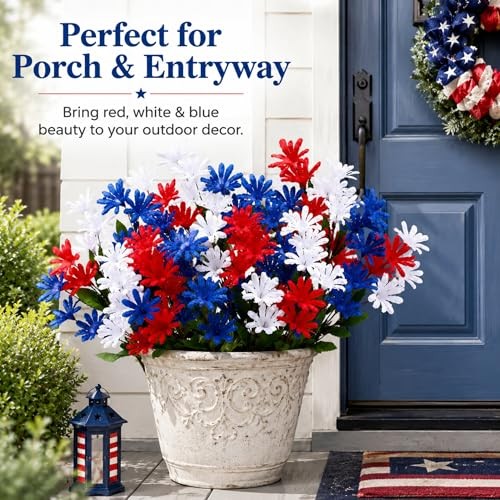 8 Pcs Red White and Blue Artificial Flower Outdoor Patriotic Flowers 4 of gallery