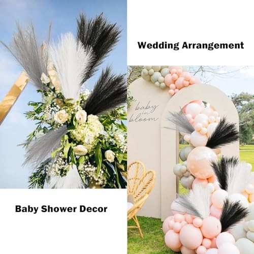 pcs Black Faux Pampas Grass Tall, 21.6in Artificial 30 Black & White & Gray gallery