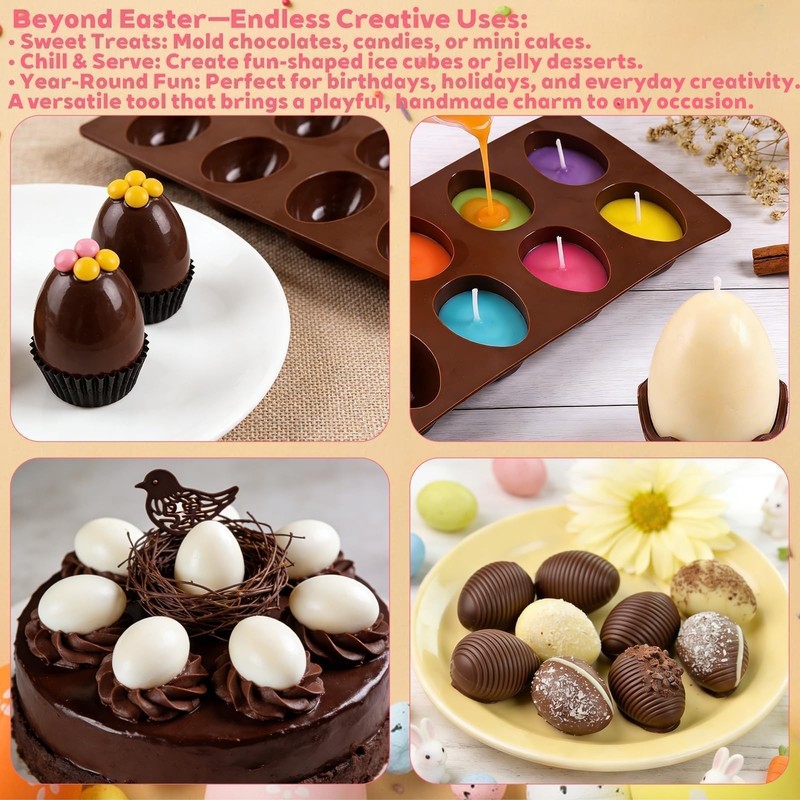 2pcs Easter Egg Shape Silicone Molds,8-Cavity Silicone Egg Pan for Cake Decor... gallery
