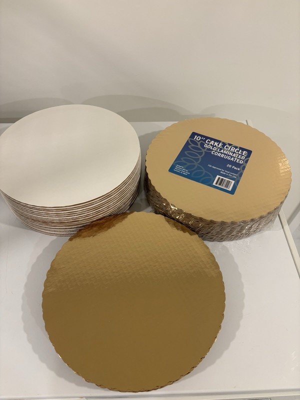 10″ Gold +white Laminated Corrugated Cardboard Cake Boards, Scalloped Edge,50pc