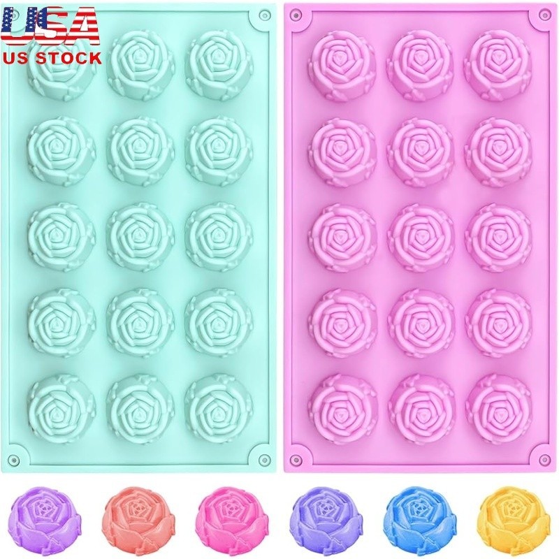 Silicone Rose Flower Molds Candy Chocolate Ice Cube Soap Baking Crafts 2pcs New