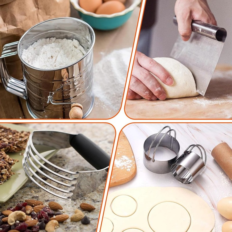 9PCS Stainless Steel Pastry Blender Set, 3 Cup Flour Sifter, Biscuit Cutter, gallery