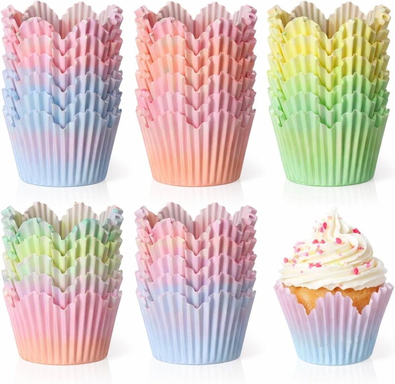 200 Pcs Flower Petal Cupcake Liners Pastel Floral Petal Baking Cups Cupcake