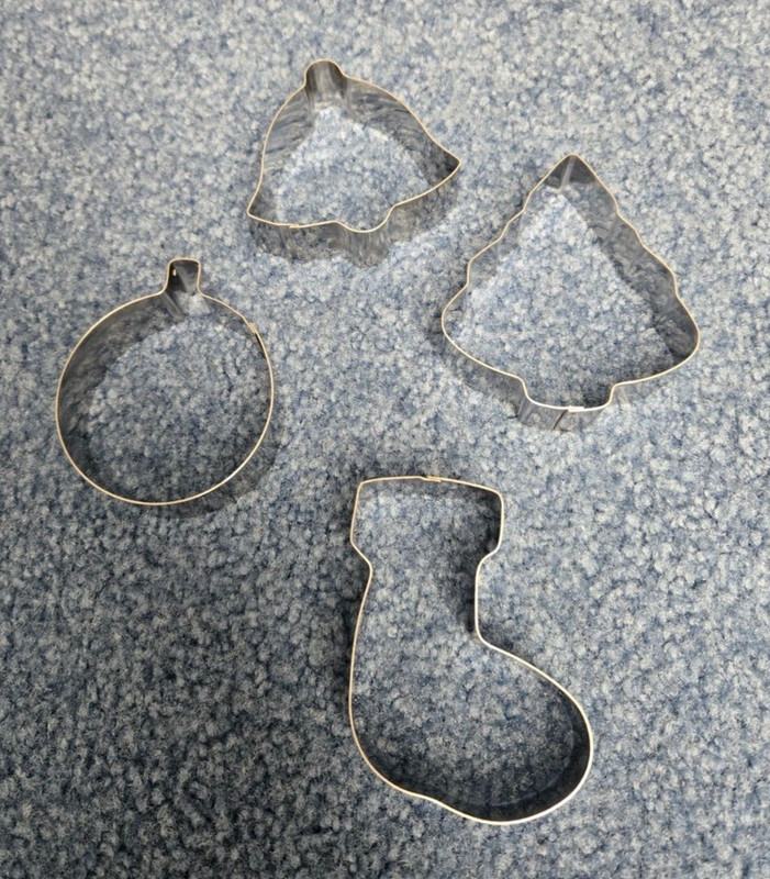 Lot of 4 Cookie Cutters Christmas Shape Stainless Steel Bell Tree Stocking