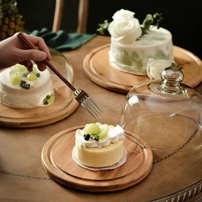 Glass Dessert Dome with Base, Mini Decorative Cake Tray with Glass Dome Cover... gallery