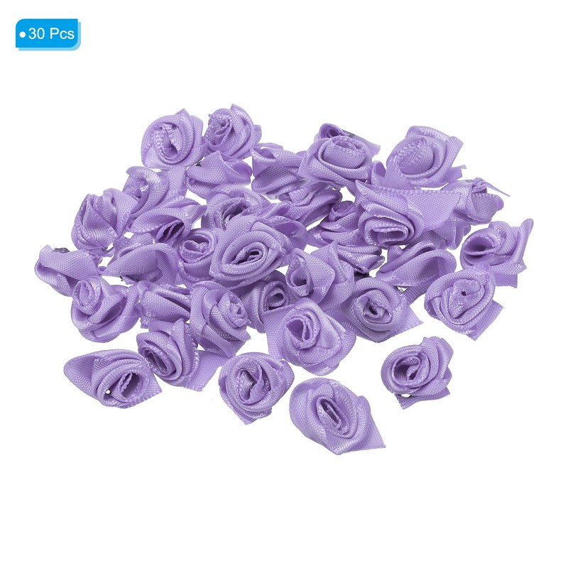 30Pcs Mini Satin Ribbon Roses Fabric Flowers Embellishments Rosettes Purple gallery