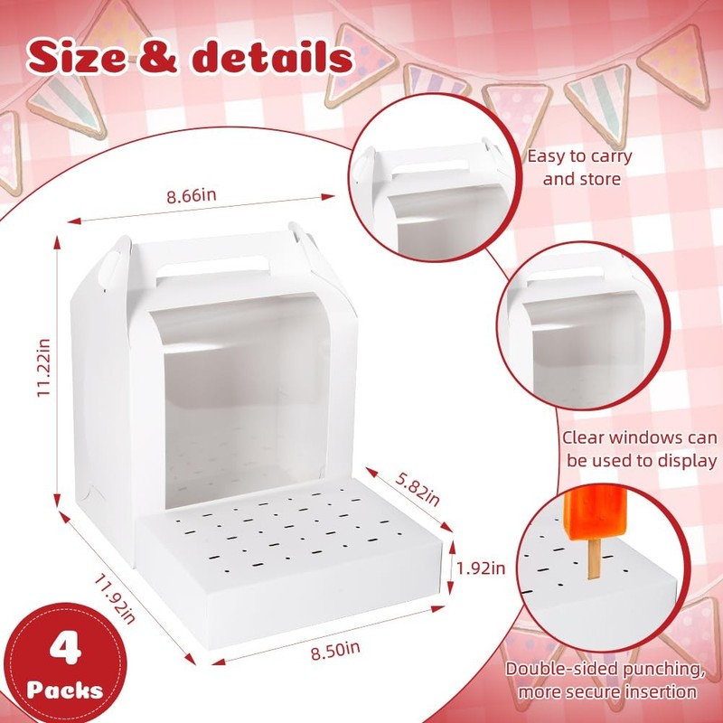 Portable Cake Pop Holder Boxes: 4Pcs Packaging Containers with white gallery