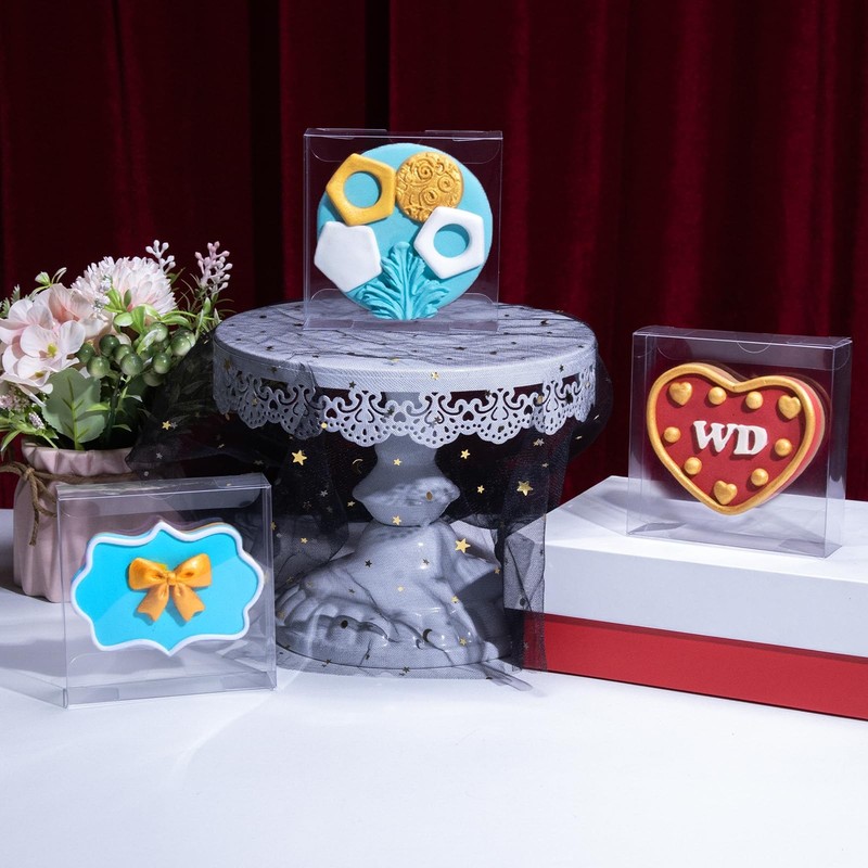 Clear Cookies Boxes 50 Pack 4x4x1.2 Inch Full Window Plastic Small Treat Box gallery