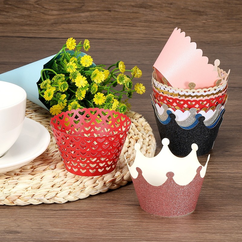 Cupcake Wrappers Paper, 12 Pack Baking Cups Crown Decoration, Light Gold Tone gallery