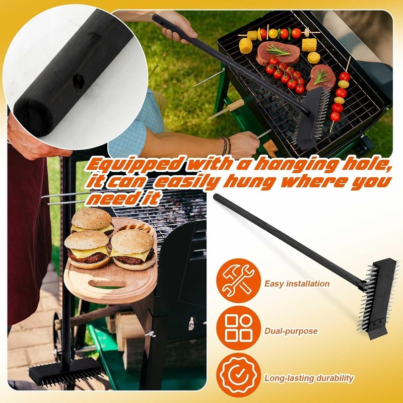 2 Pcs Black Stainless Steel Grill Brush Grill Scraper with 30'' Long Wooden H... gallery