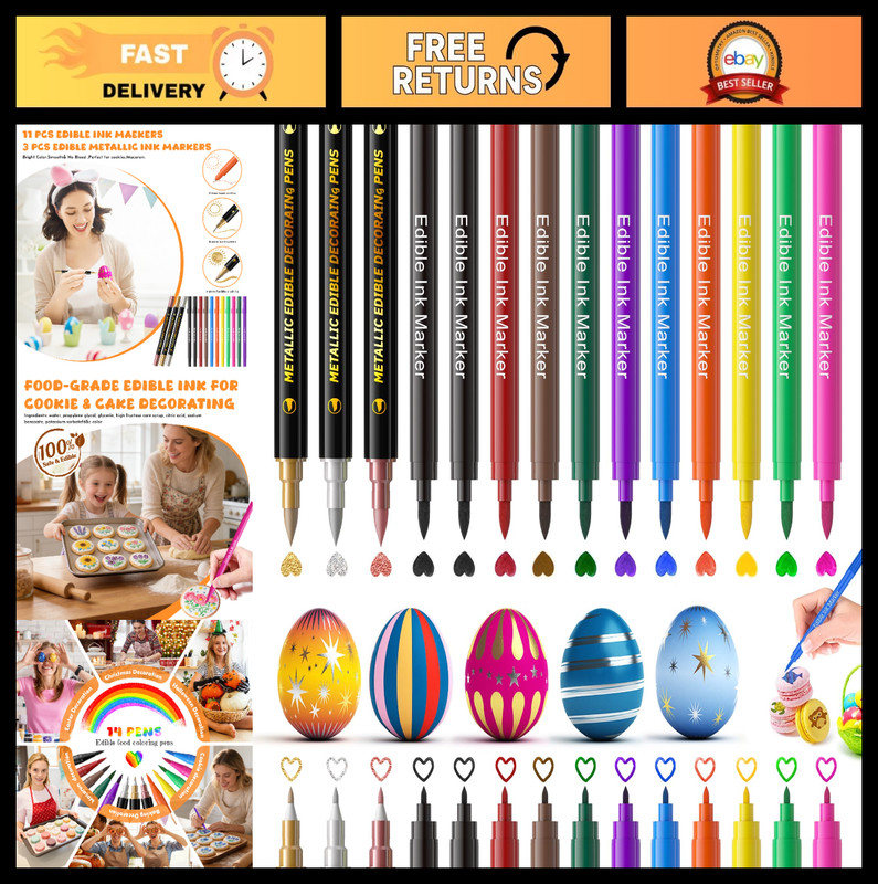 Edible Food Coloring Markers – 14 Pcs Double-Sided Pens for Cake & Cookie Decora