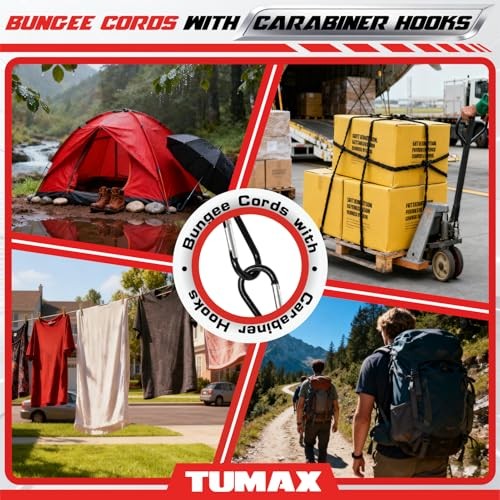 Bungee Cords with Carabiner Hooks - 6 Pack Heavy Duty Long Carabiner Rubber gallery