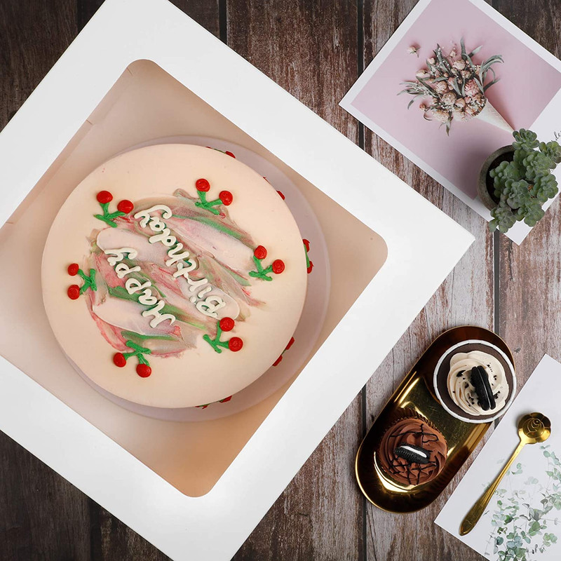 Moretoes 10Pcs 12 Inch Cake Boxes with Window 12X12X6 Inches White Bakery Box F gallery