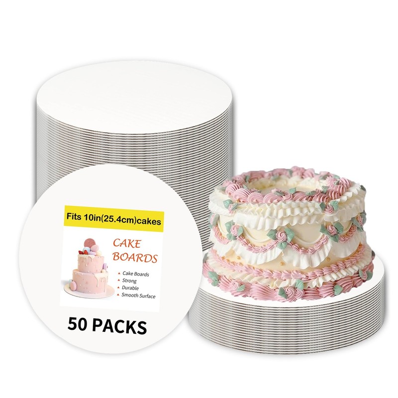 50 Packs White Cake BoardsCake Boards 10 inch RoundFood-graded Corrugated Car…