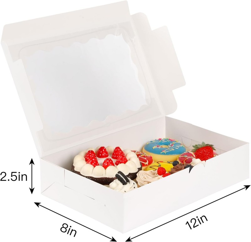 Moretoes 24pcs Bakery Boxes, 12x8x2.5 Inches,Treat Boxes with Window for Chocola gallery