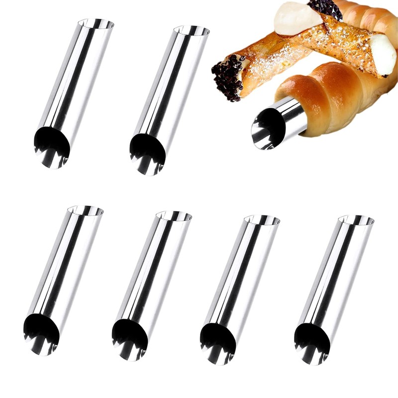 6 Pack Cannoli Tubes, 5 inch Large Stainless Steel 4.92 x 0.98 inches, Silver