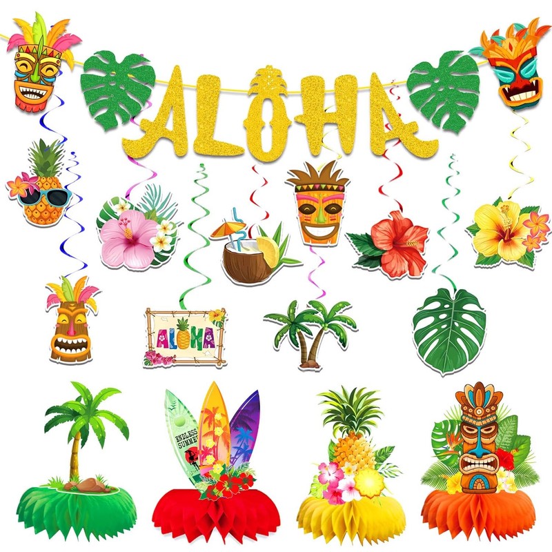 Hawaiian Luau Party Decorations Kit for Adults Colorful Tropical Decor Set
