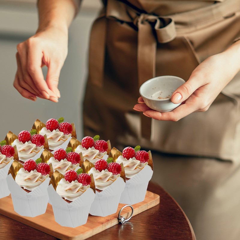 50Pcs Tulip Baking Cups Cupcake Muffins Liners Aluminum Foil(Gold/White&Coffee) gallery