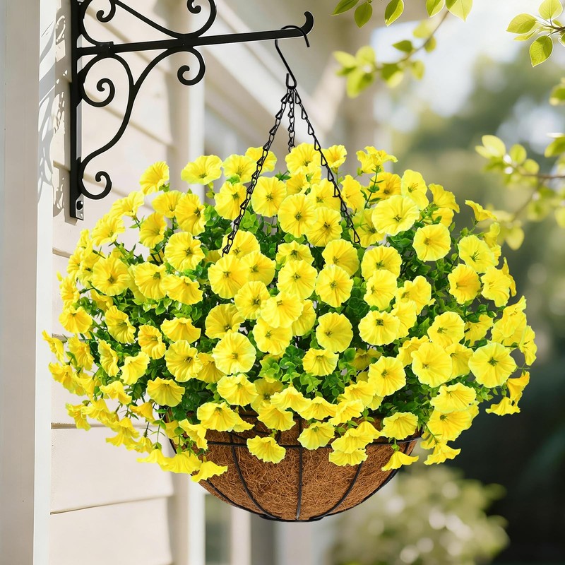 Yastouay Artificial Hanging Flowers For Outdoors Fake Hanging Plants Baskets Uv