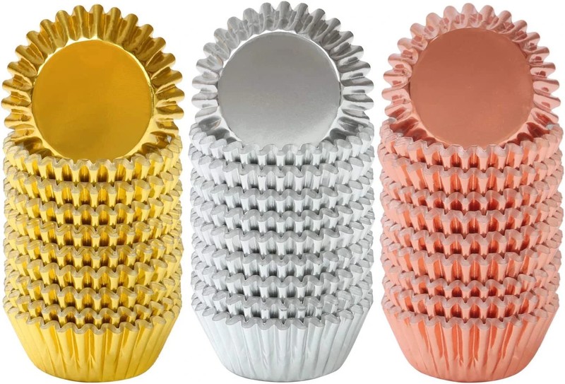 600 Pieces 1.25 Inch Mini Foil Metallic Cupcake Liners Muffin Paper Cases Baking