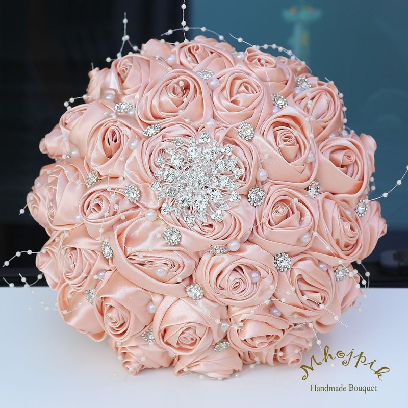 Mhojpik Bridal Wedding Bouquet Round Bling Brooch Holding Bouquet Artificial gallery