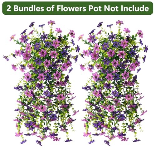 Artificial Fake Hanging Flowers Plants for Outdoor Spring Summer Double Purple gallery