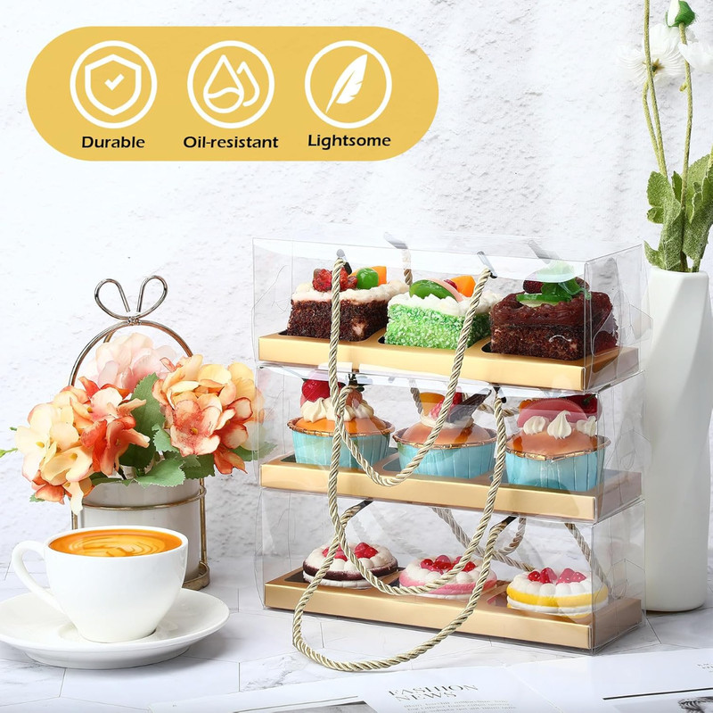 24Pcs Clear Cupcake Boxes 9 x 3 x 3 In Portable Pastry Packing with Rope Handle gallery